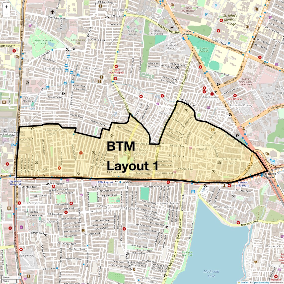 Location Map of Btm Layout 1, Bangalore