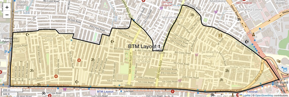 Location Map of BTM Layout 1, Bangalore