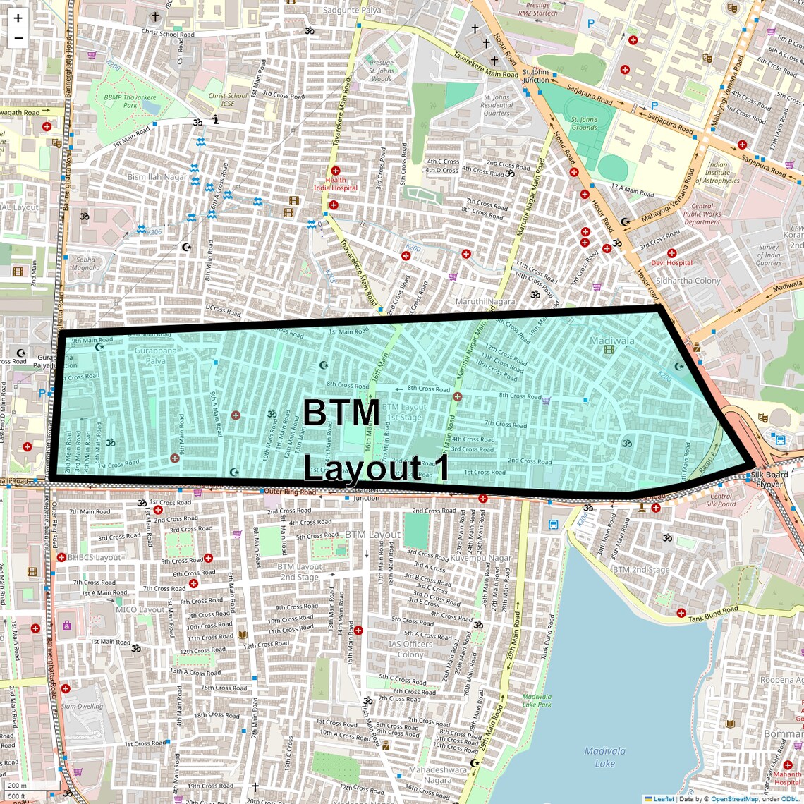 Location Map of Btm Layout 1, Bangalore