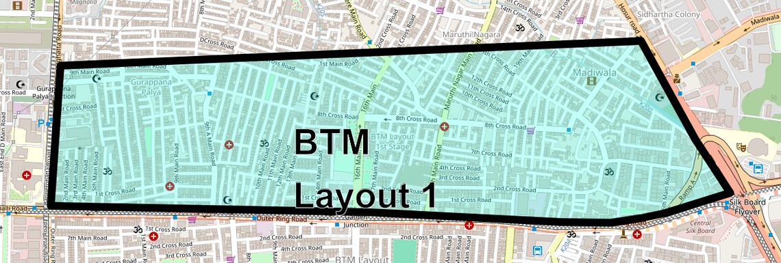 Location Map of Btm Layout 1, Bangalore