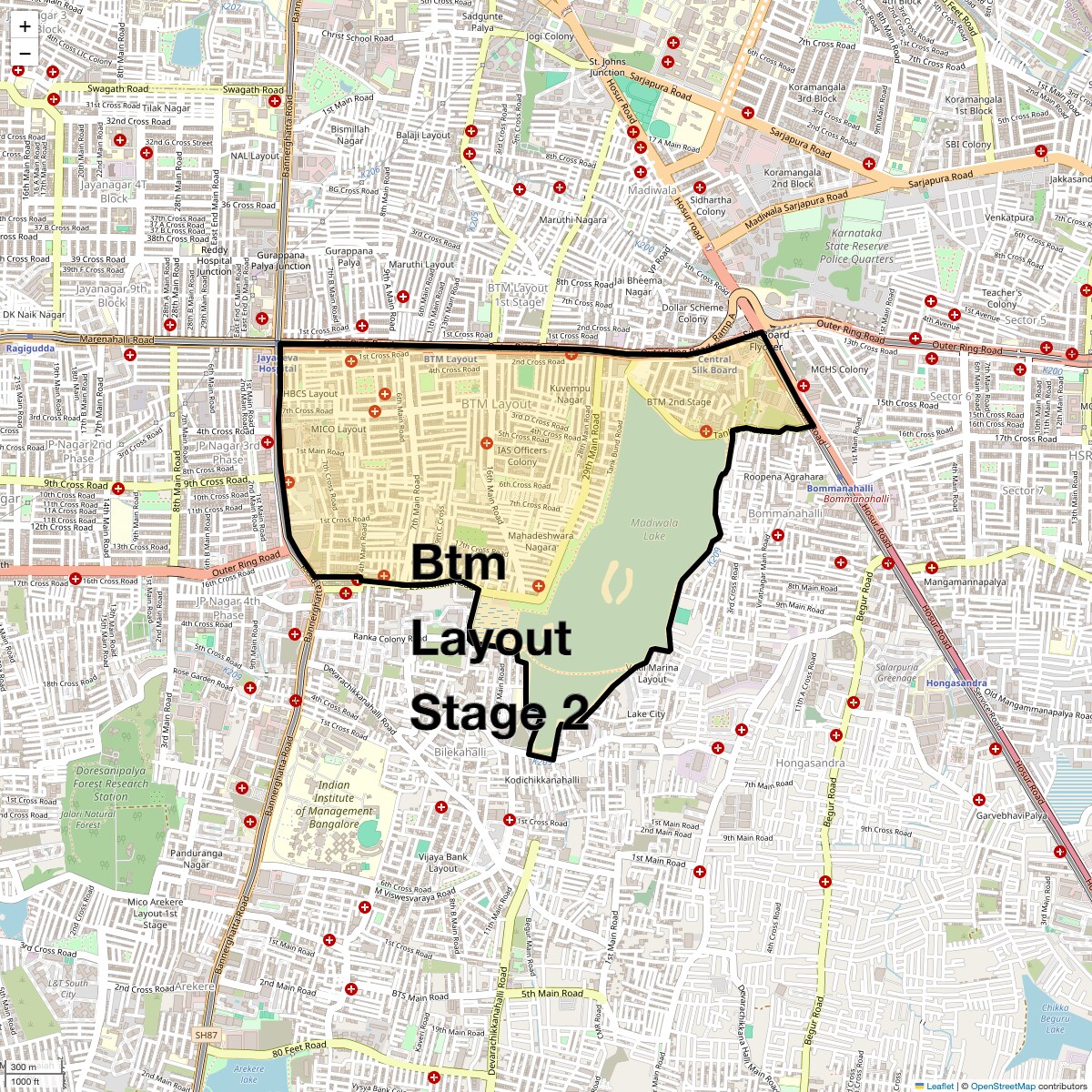 Location Map of Btm Layout Stage 2, Bangalore