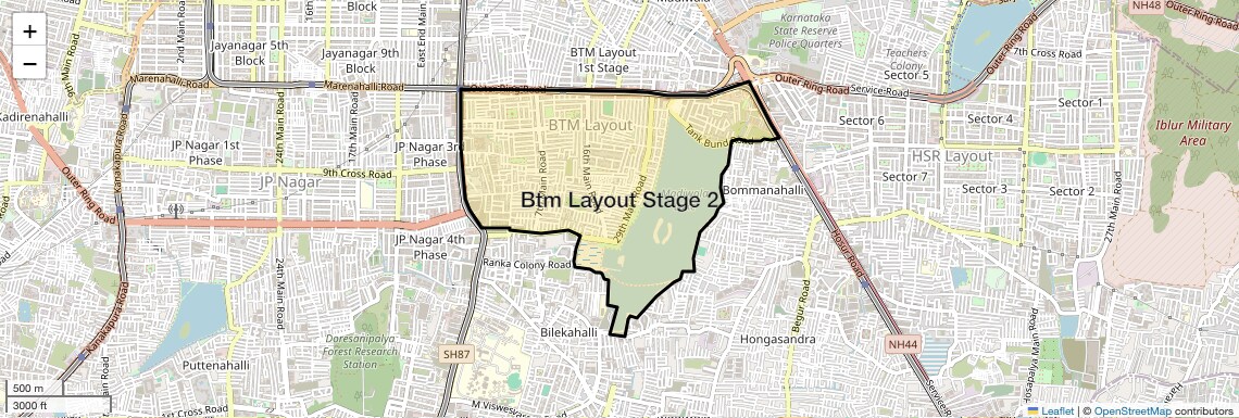 Location Map of Btm Layout Stage 2, Bangalore