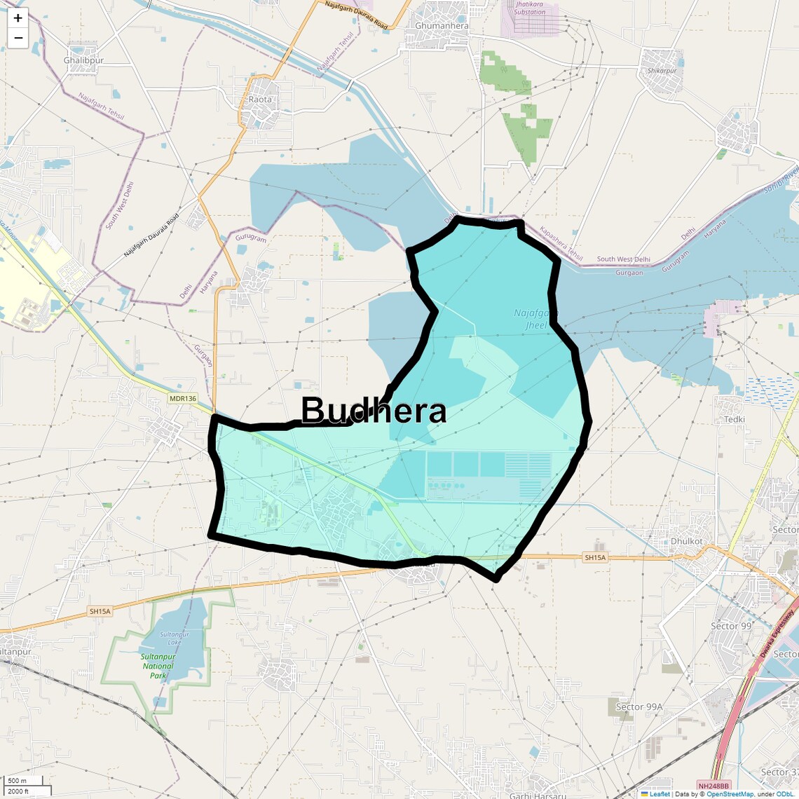 Location Map of Budhera, Gurgaon