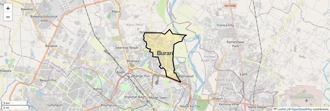 Location Map of Burari, Delhi