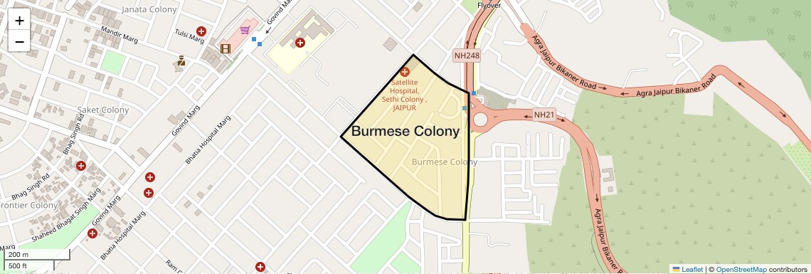 Location Map of Burmese Colony, Jaipur