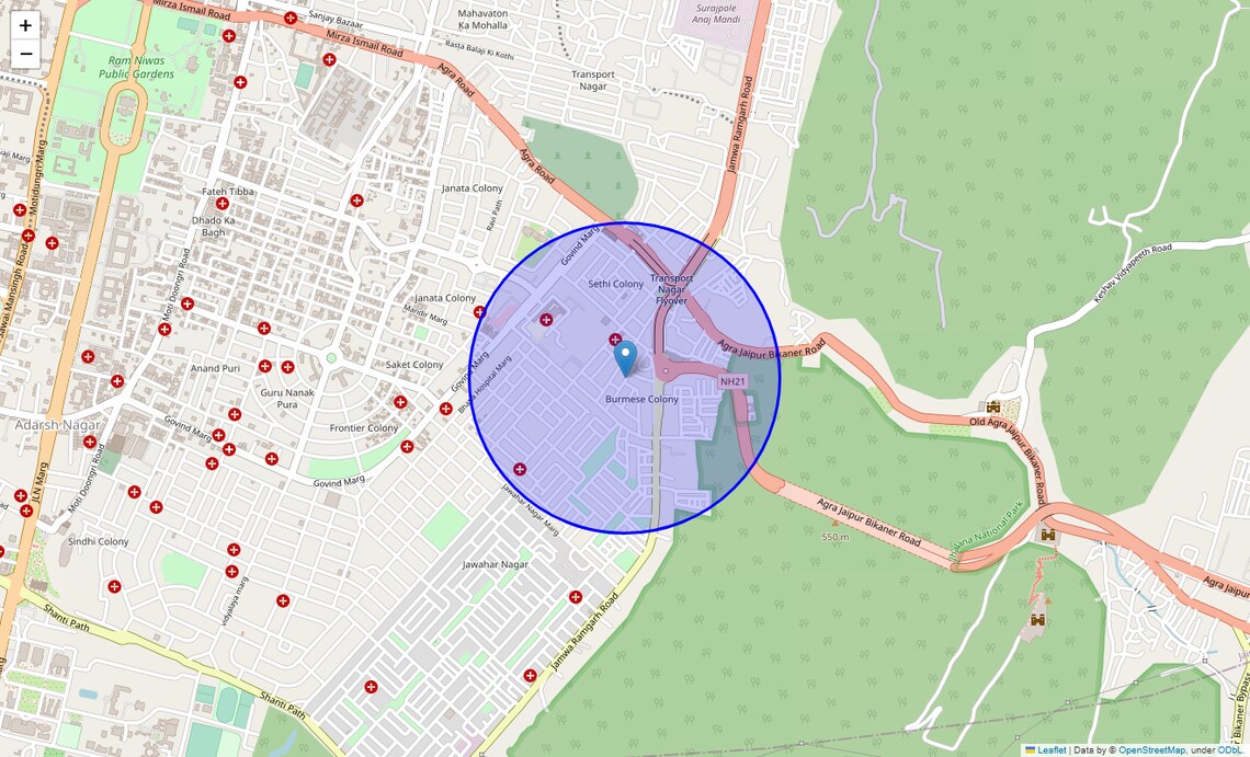 Location Map of Burmese Colony, Jaipur