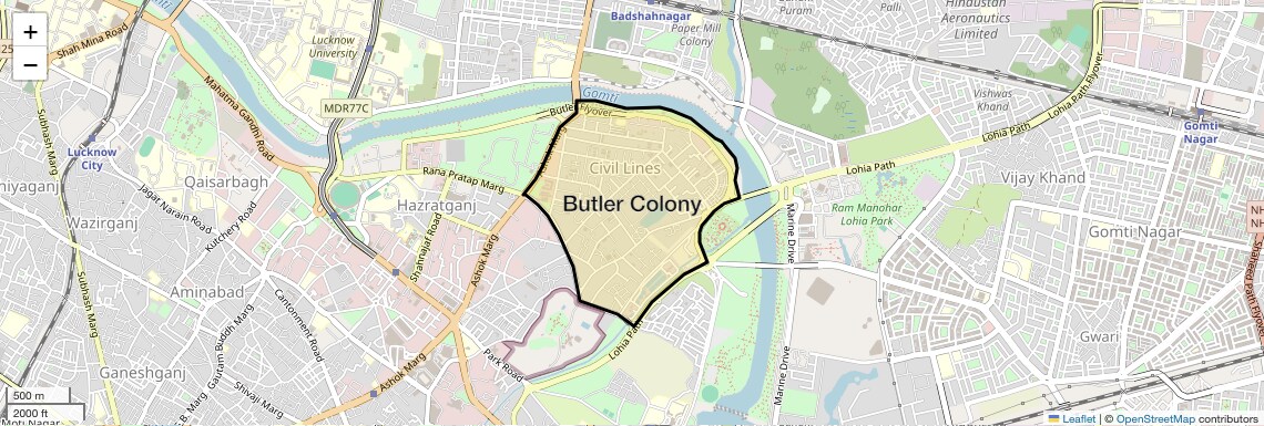 Location Map of Butler Colony, Lucknow
