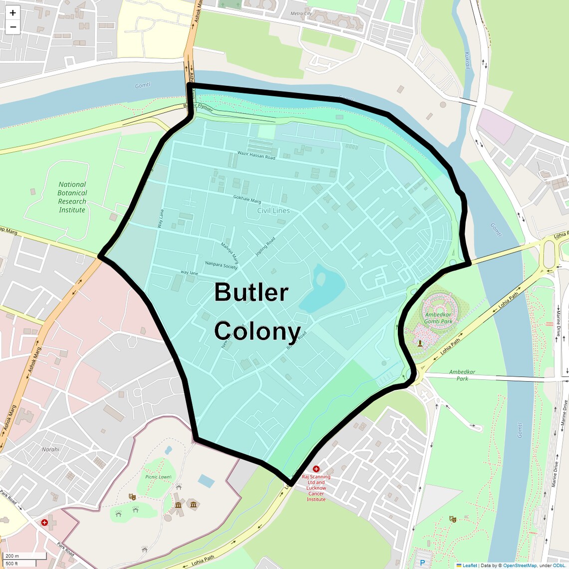 Location Map of Butler Colony, Lucknow