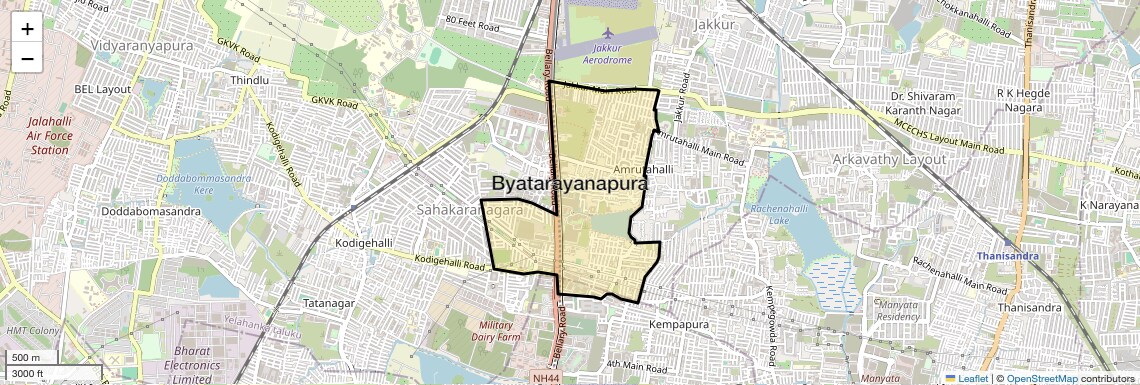 Location Map of Byatarayanapura, Bangalore