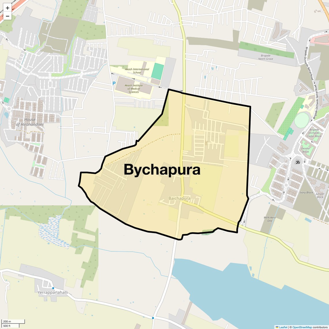 Location Map of Bychapura, Bangalore