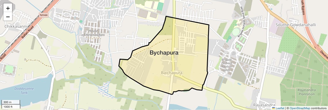 Location Map of Bychapura, Bangalore