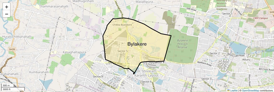 Location Map of Bylakere, Bangalore