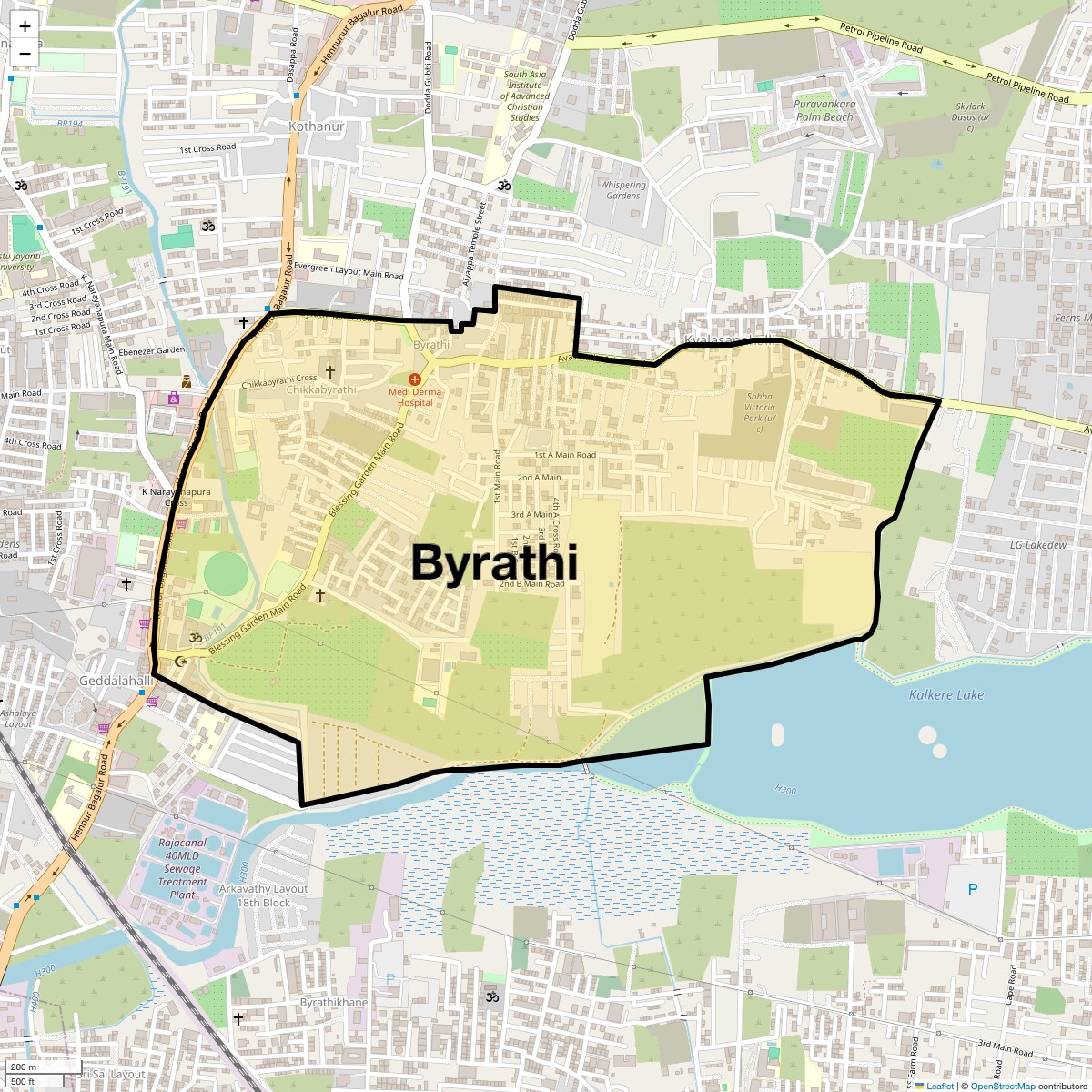 Location Map of Byrathi, Bangalore