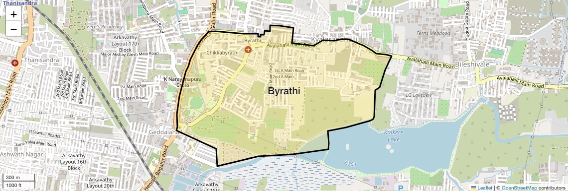 Location Map of Byrathi, Bangalore