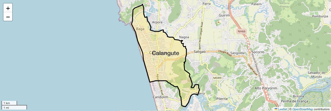 Location Map of Calangute, Goa