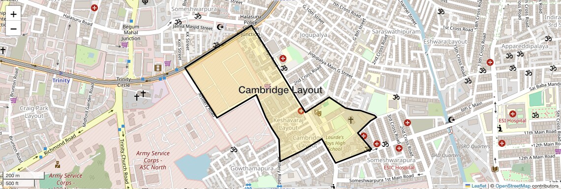 Location Map of Cambridge Layout, Bangalore