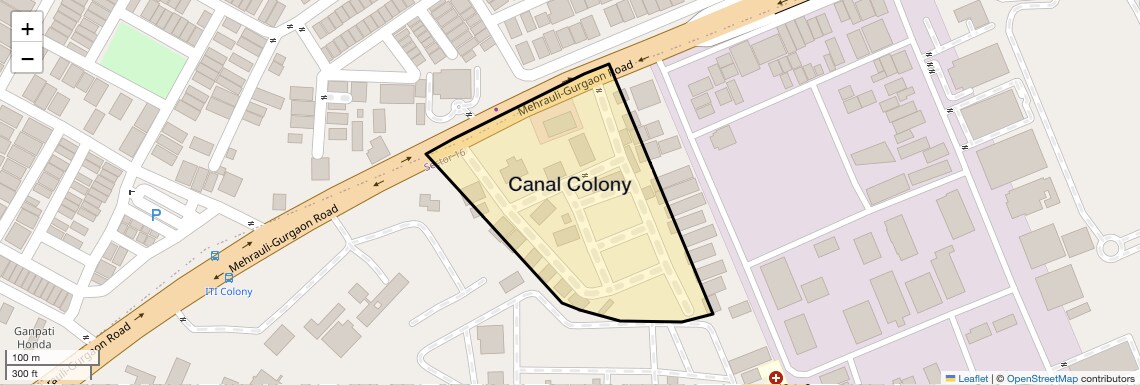Location Map of Canal Colony, Gurgaon