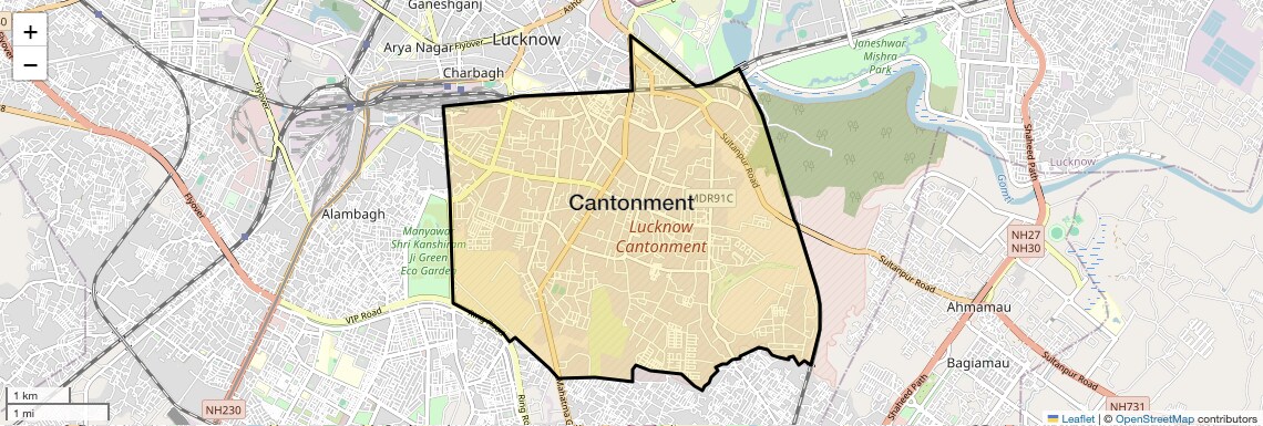 Location Map of Cantonment, Lucknow