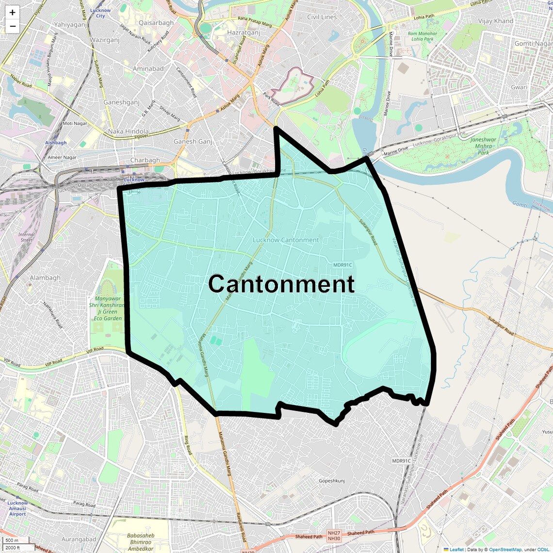 Location Map of Cantonment, Lucknow