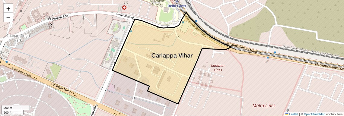 Location Map of Cariappa Vihar, Delhi