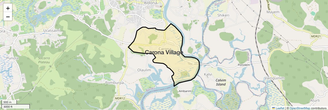 Location Map of Carona Village, Goa