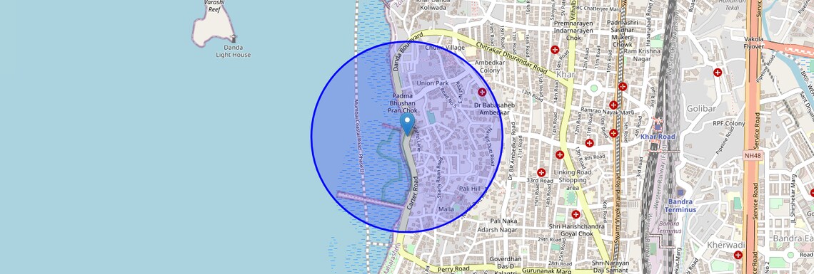 Location Map of Carter Road, Mumbai