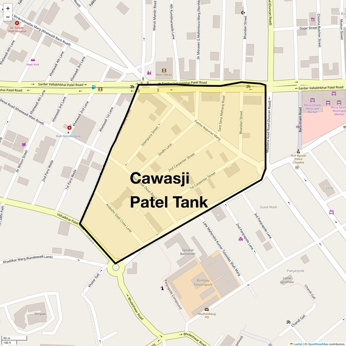 Location Map of Cawasji Patel Tank, Mumbai