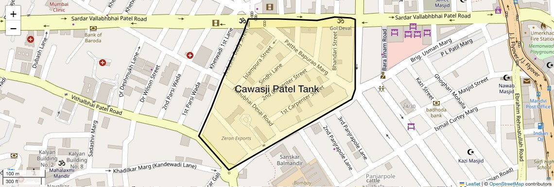 Location Map of Cawasji Patel Tank, Mumbai