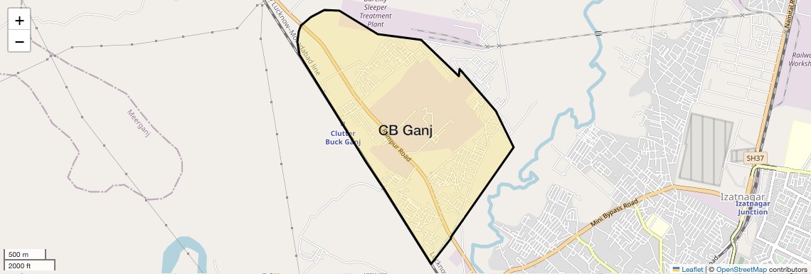 Location Map of CB Ganj, Bareilly