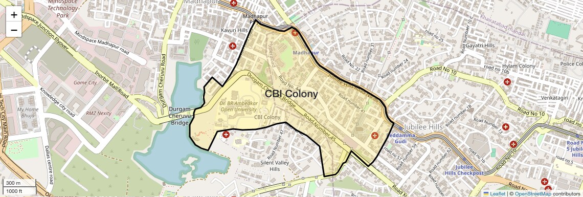 Location Map of CBI Colony, Hyderabad