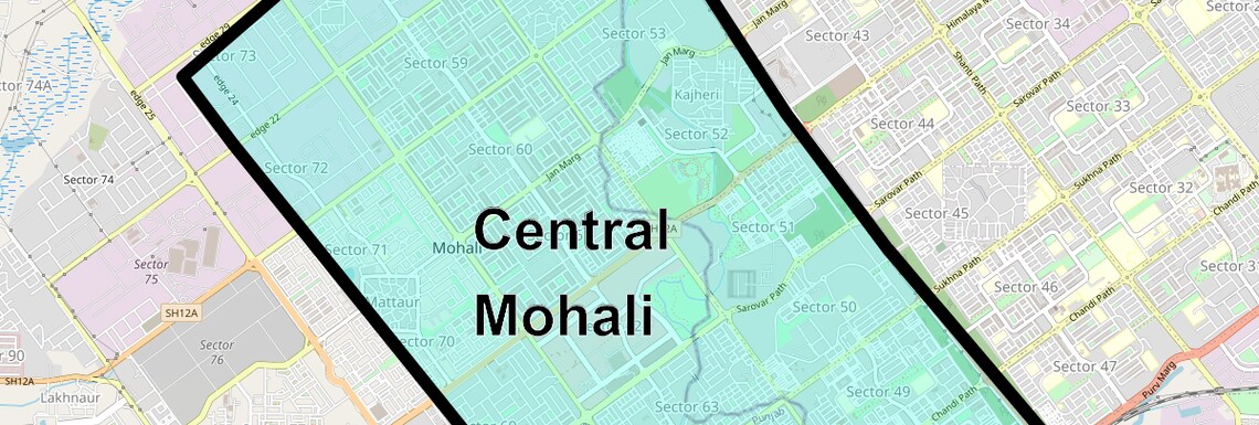 Location Map of Central Mohali, Chandigarh