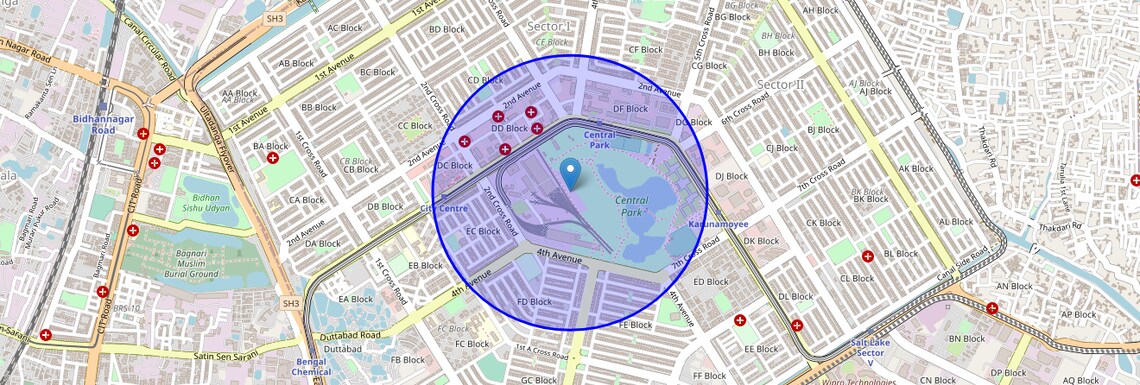 Location Map of Central Park, Kolkata