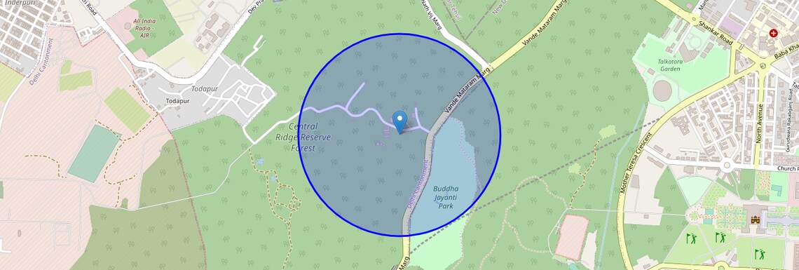 Location Map of Central Ridge Forest Area, Delhi