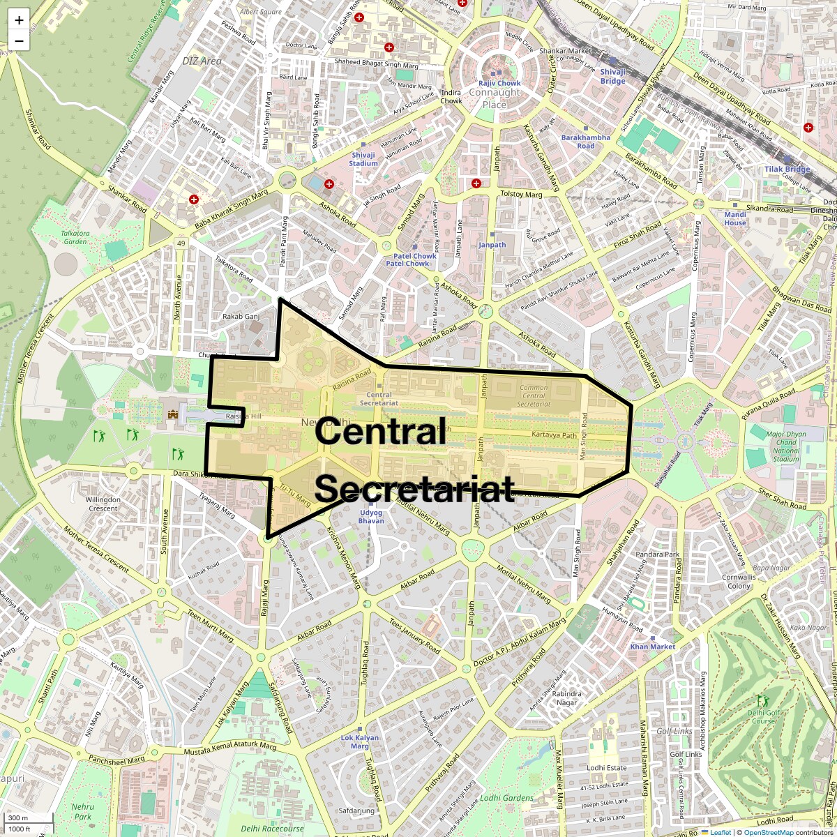 Location Map of Central Secretariat, Delhi