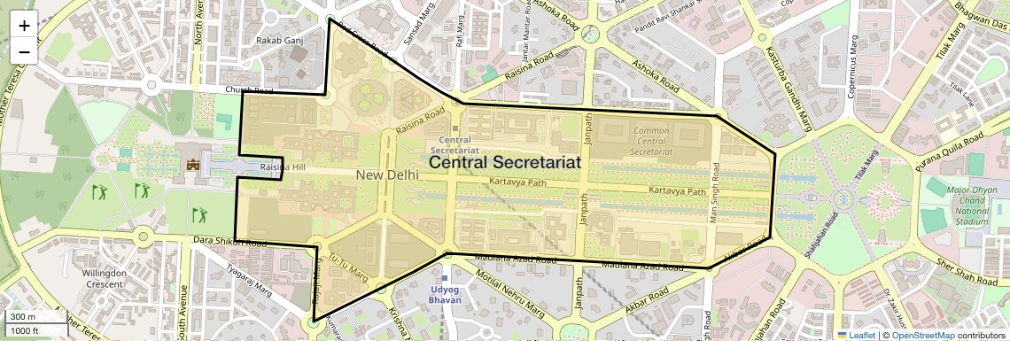 Location Map of Central Secretariat, Delhi