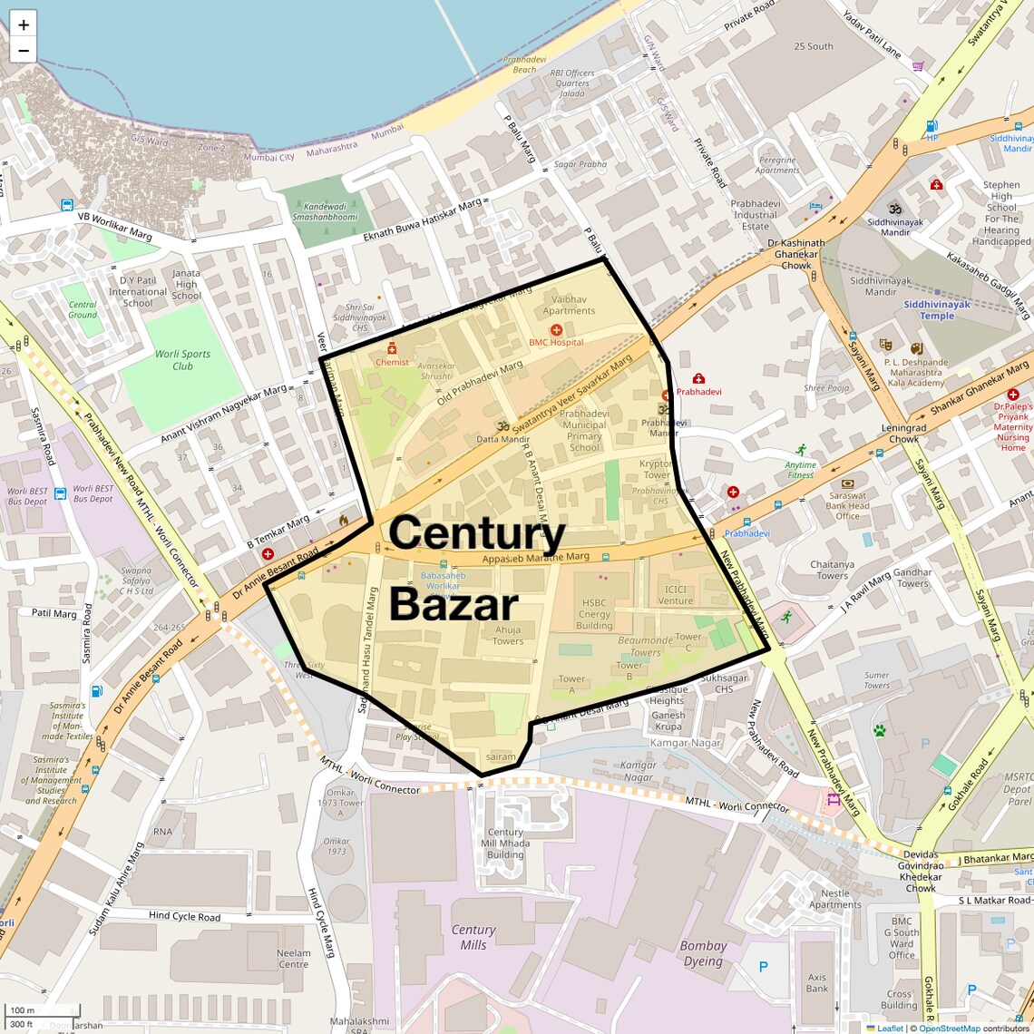 Location Map of Century Bazar, Mumbai