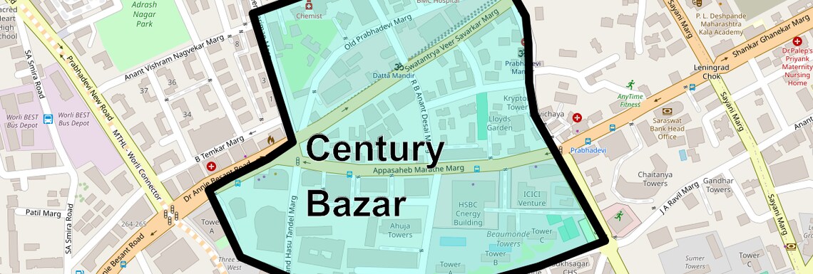 Location Map of Century Bazar, Mumbai