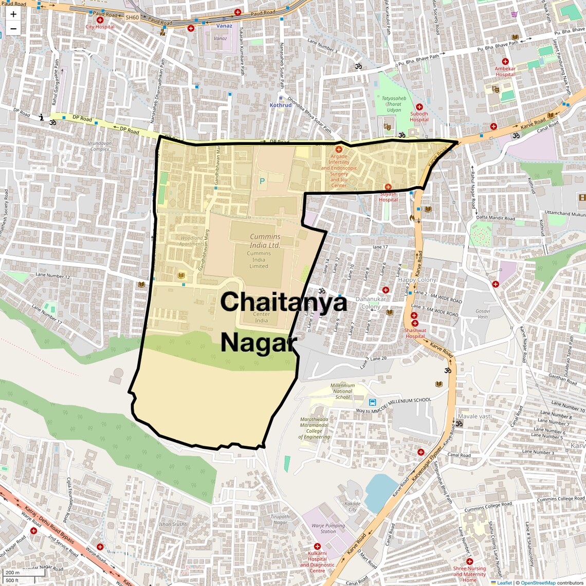 Location Map of Chaitanya Nagar, Pune