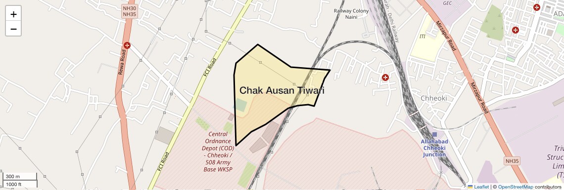 Location Map of Chak Ausan Tiwari, Allahabad