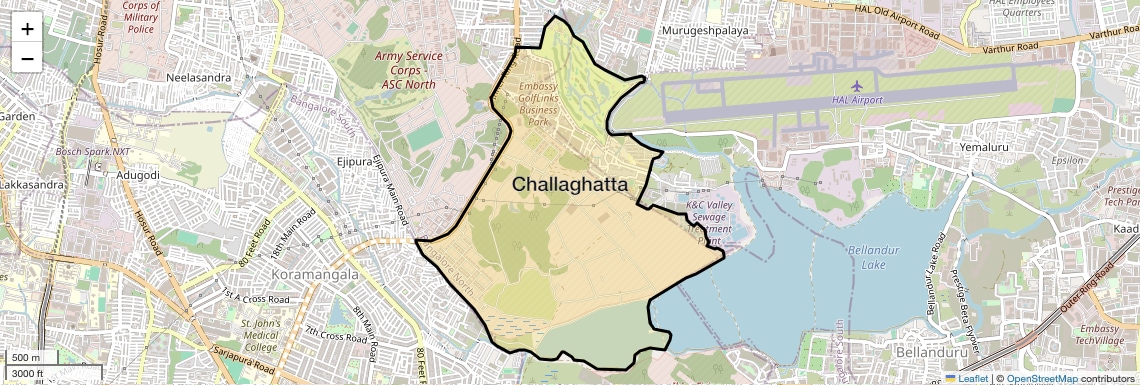 Location Map of Challaghatta, Bangalore