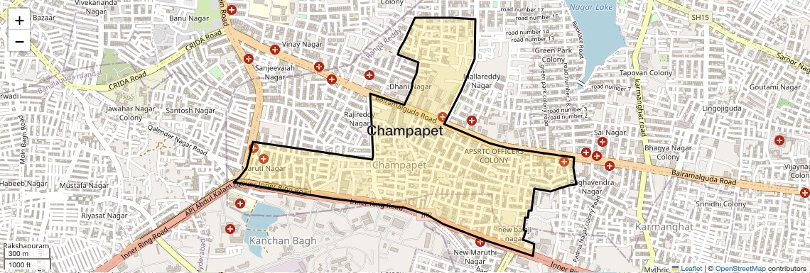 Location Map of Champapet, Hyderabad