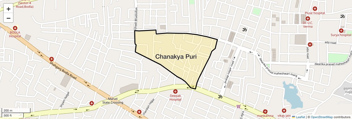 Location Map of Chanakya Puri, Agra