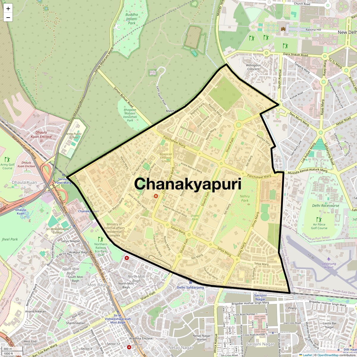 Location Map of Chanakyapuri, Delhi