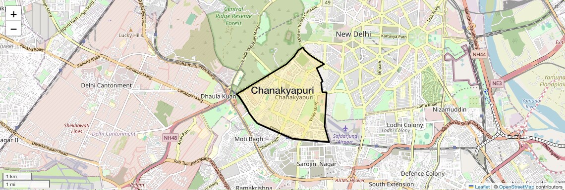 Location Map of Chanakyapuri, Delhi