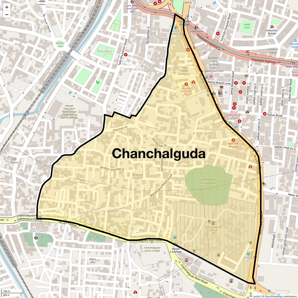 Location Map of Chanchalguda, Hyderabad