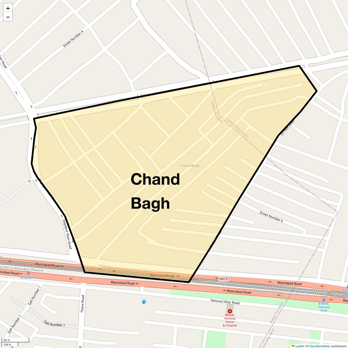 Location Map of Chand Bagh, Delhi