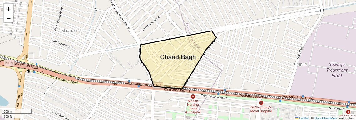 Location Map of Chand Bagh, Delhi