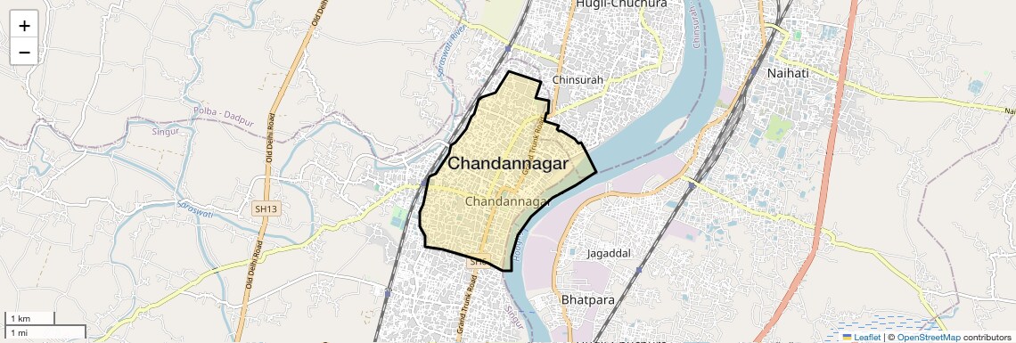 Location Map of Chandannagar, Kolkata