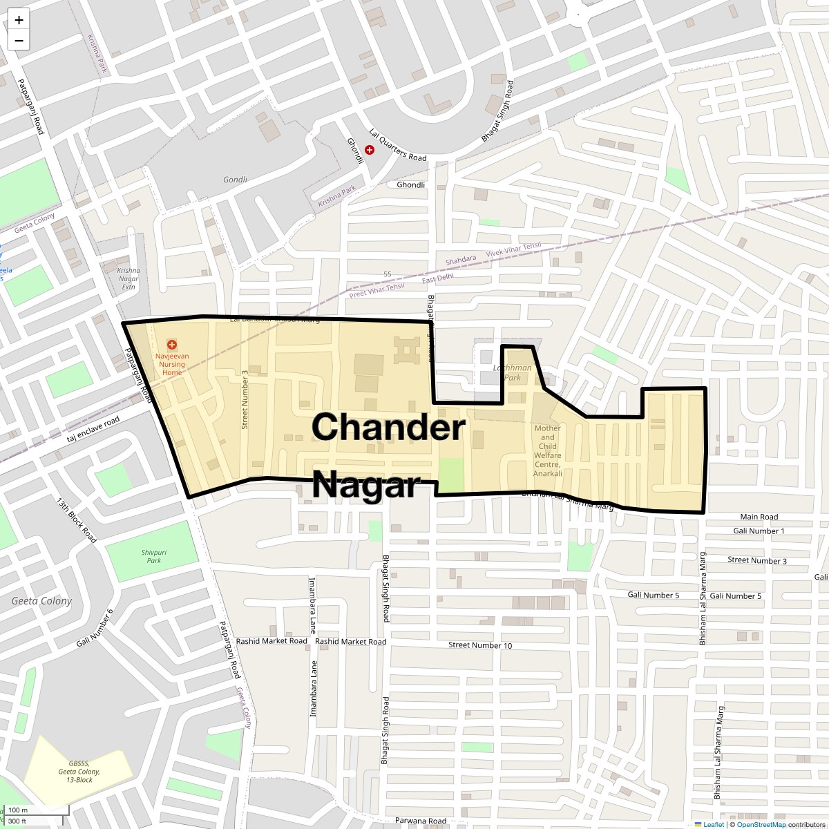 Location Map of Chander Nagar, Delhi