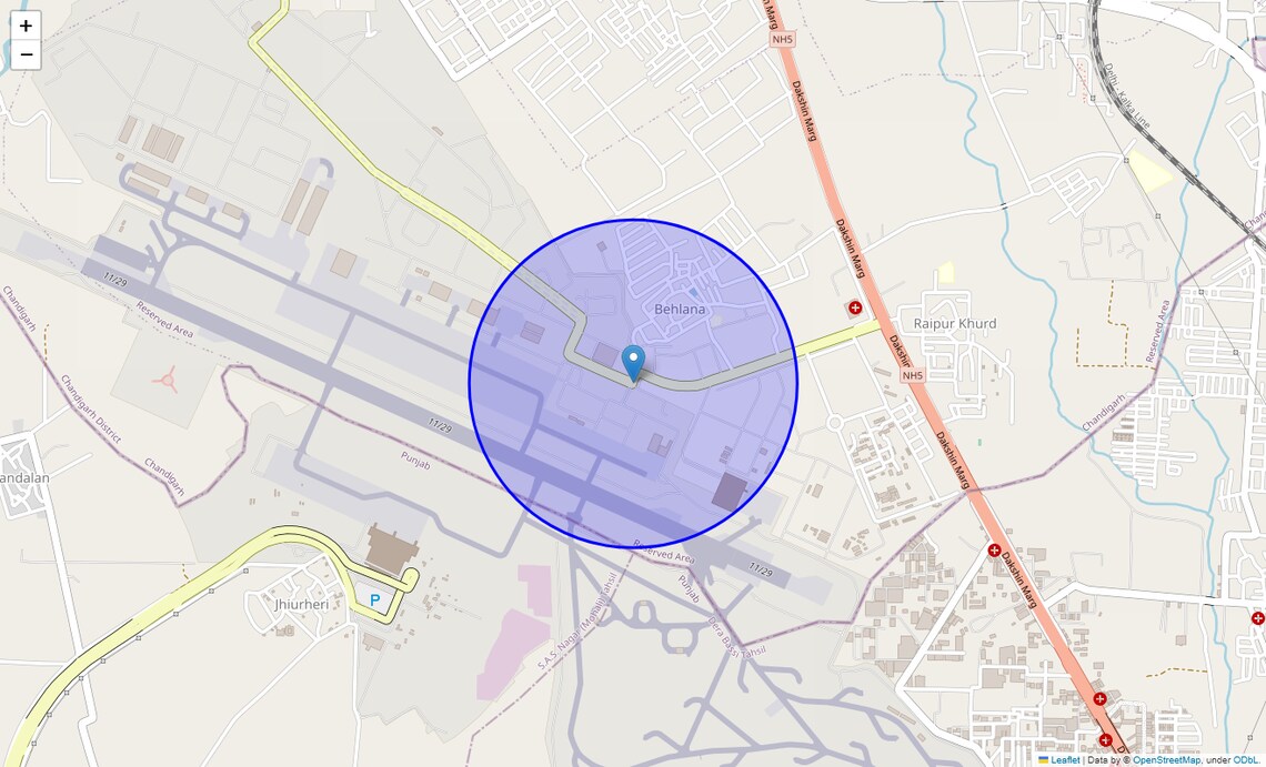 Location Map of Chandigarh Airport, Chandigarh